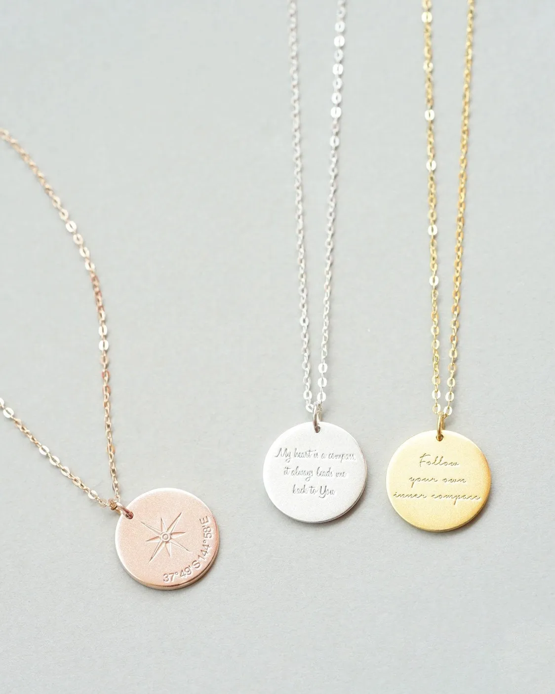 Personalized Compass and Coordinate Necklace