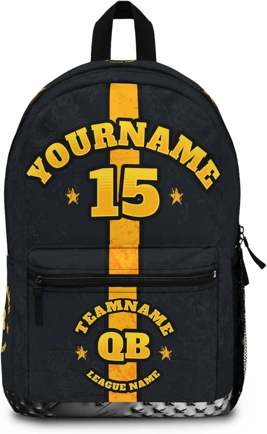 Personalized Sport Backpack Soccer, Basketball, Baseball, Football Team Gift: Name, #, Colors, Logo; Team Travel Bag (Black Yellow)