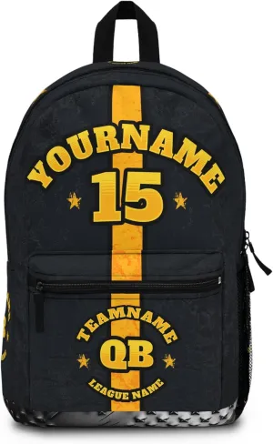 Personalized Sport Backpack Soccer, Basketball, Baseball, Football Team Gift: Name, #, Colors, Logo; Team Travel Bag (Black Yellow)