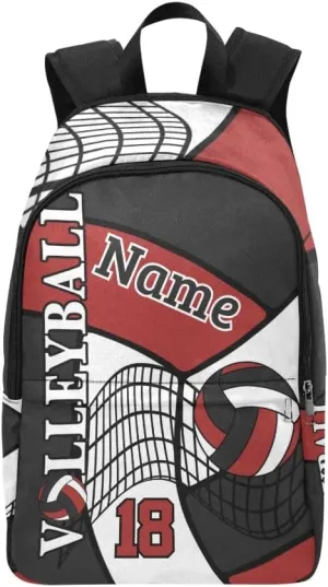 Personalized Volleyball Red White Black Backpack with Name Custom Travel Daypack Bag for Man Woman Gifts