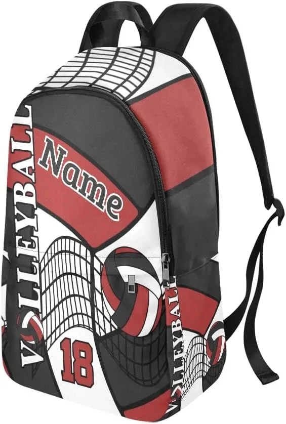 Personalized Volleyball Red White Black Backpack with Name Custom Travel Daypack Bag for Man Woman Gifts
