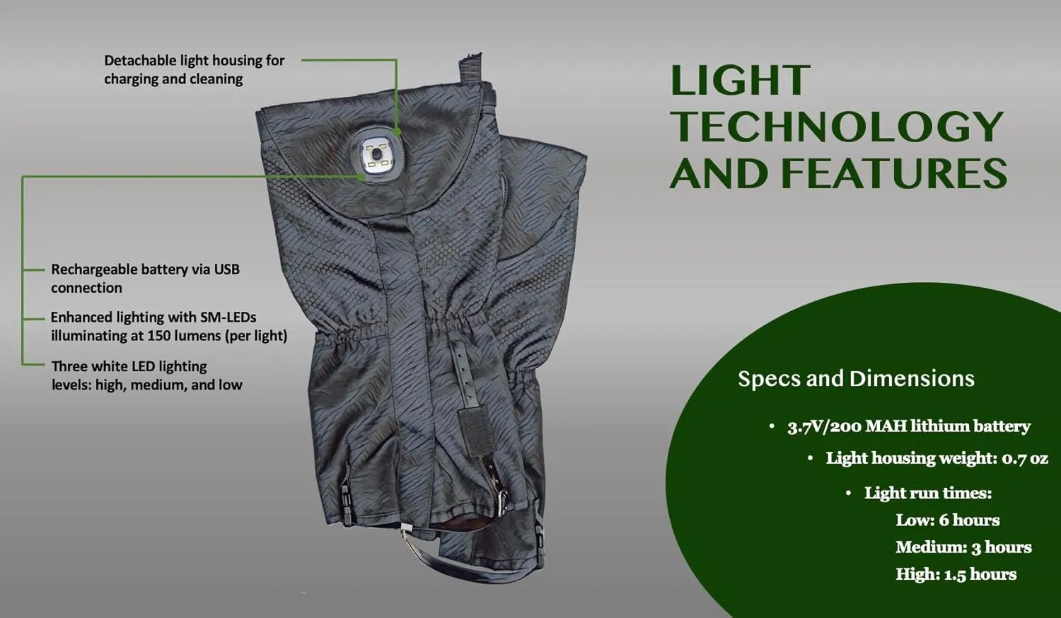 Pike Trail x Nighthawk Pro Gear Trailblazer Leg Gaiter: Illuminated for Nighttime Sand, and Snow - Hunting, Mountain Climbing, or Snowshoeing