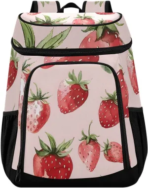 Pink Strawberries Fruit Cooler Backpack Cooler Insulated Leak Proof Lunch Backpack 36 Cans Waterproof Soft for Men Women Picnic Hiking Camping Beach