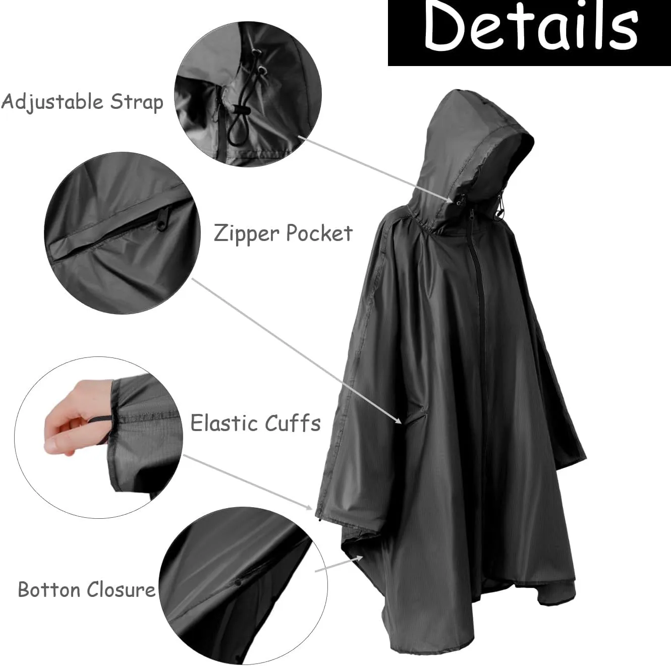Plus Size Adult Rain Poncho with Hood and Zipper, Poncho Para Lluvia, Tactical Ponchos Adult For Camping, Hiking