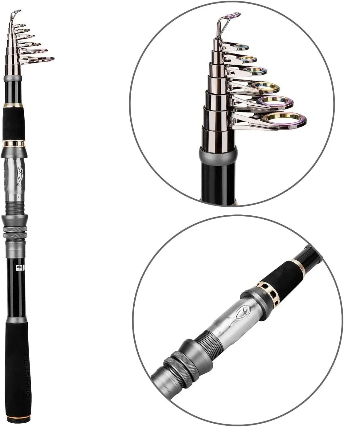 PLUSINNO Fishing Rod, Telescopic Fishing Rod and Reel Combo, Collapsible Travel Fishing Pole Rod Starter Kit, Carbon Fiber Fishing Rods and 12  1 Bearings Stainless Steel, Fishing Gifts for Men Adults
