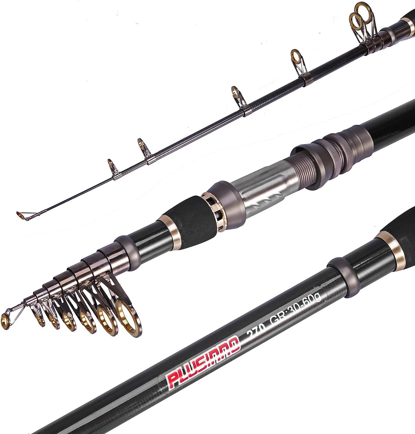 PLUSINNO Fishing Rod, Telescopic Fishing Rod and Reel Combo, Collapsible Travel Fishing Pole Rod Starter Kit, Carbon Fiber Fishing Rods and 12  1 Bearings Stainless Steel, Fishing Gifts for Men Adults