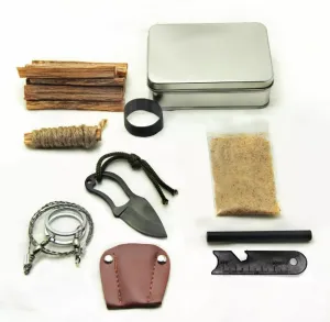 Pocket Survival Tin Fatwood Hand Cut in USA Ferrocerium Ferro Rod Saw Knife