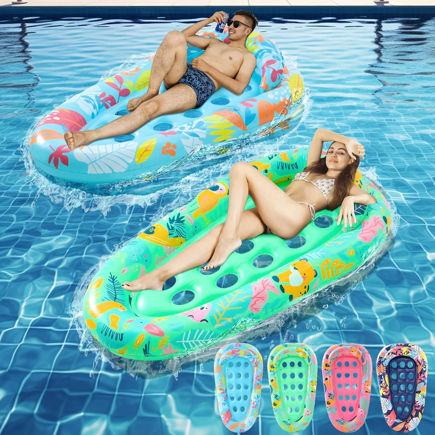 Pool Floats Adult, 72"X42", XL Size, Multi-Purpose Inflatable Pool Toys for Pool Party, Beach, Lake, River, Sea, Outdoor, 4 Pack