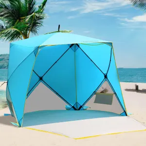 Pop Up Beach Tent, Portable Shade Sun Shelter UPF50  UV Protection for 4 Person Extendable Floor for Fishing Hiking Camping, Waterproof Windproof(Blue)