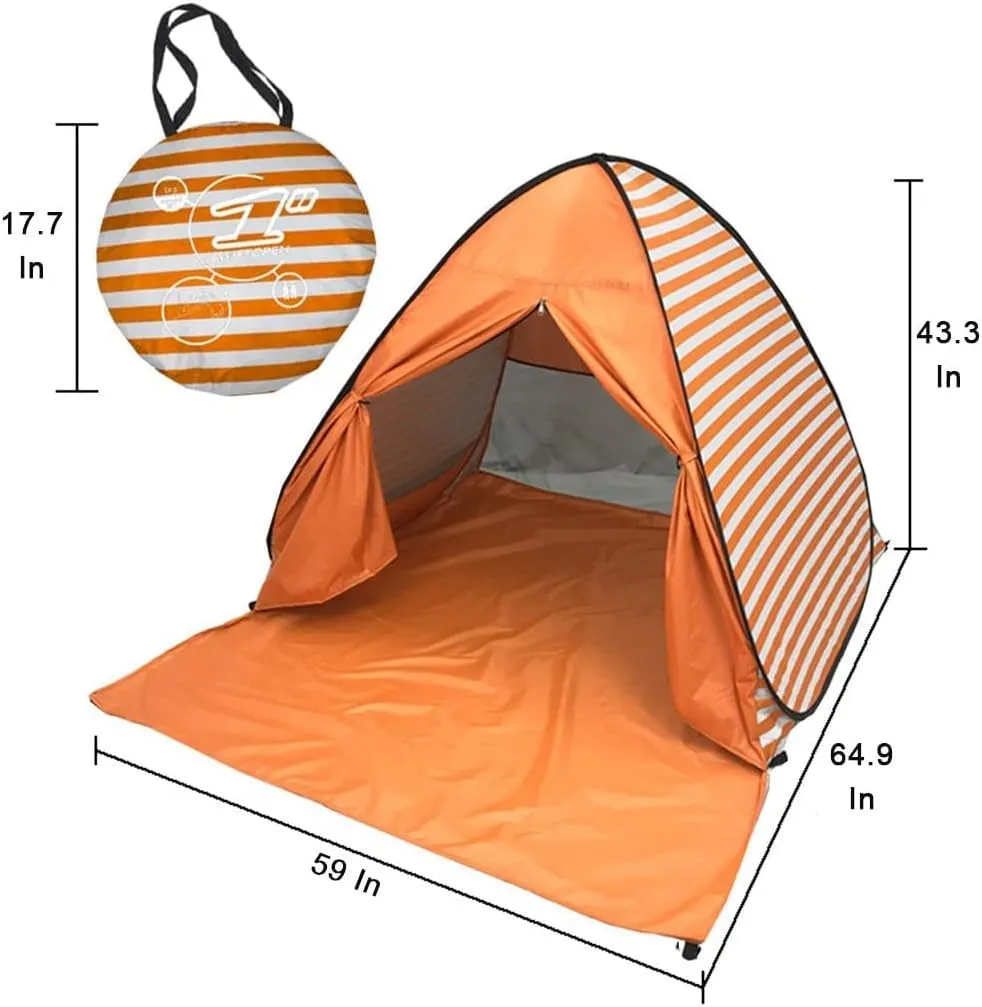 Pop Up Beach Tent Shade Sun Shelter UPF 50  Canopy Cabana 2-3 Person for Adults Baby Kids Outdoor Activities Camping Fishing Hiking Picnic Touring (Orange Stripes)