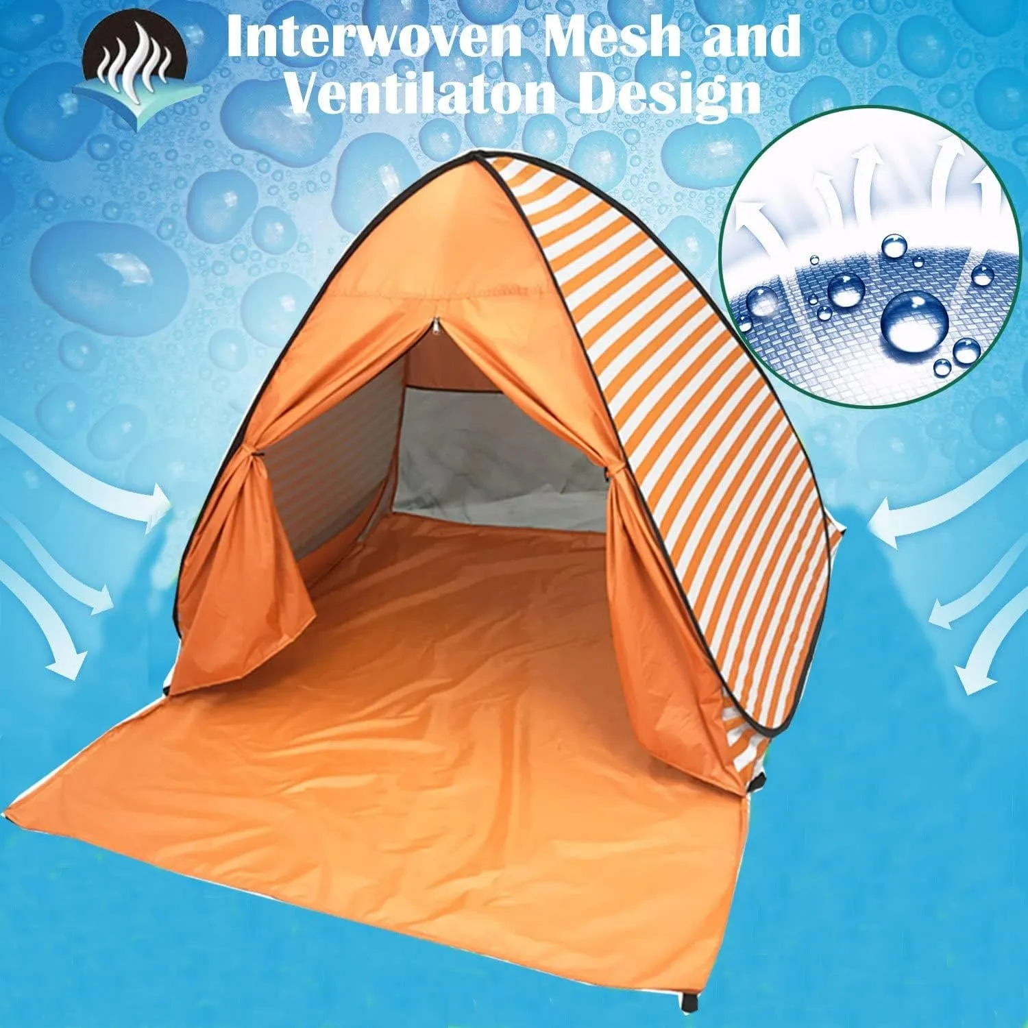Pop Up Beach Tent Shade Sun Shelter UPF 50  Canopy Cabana 2-3 Person for Adults Baby Kids Outdoor Activities Camping Fishing Hiking Picnic Touring (Orange Stripes)
