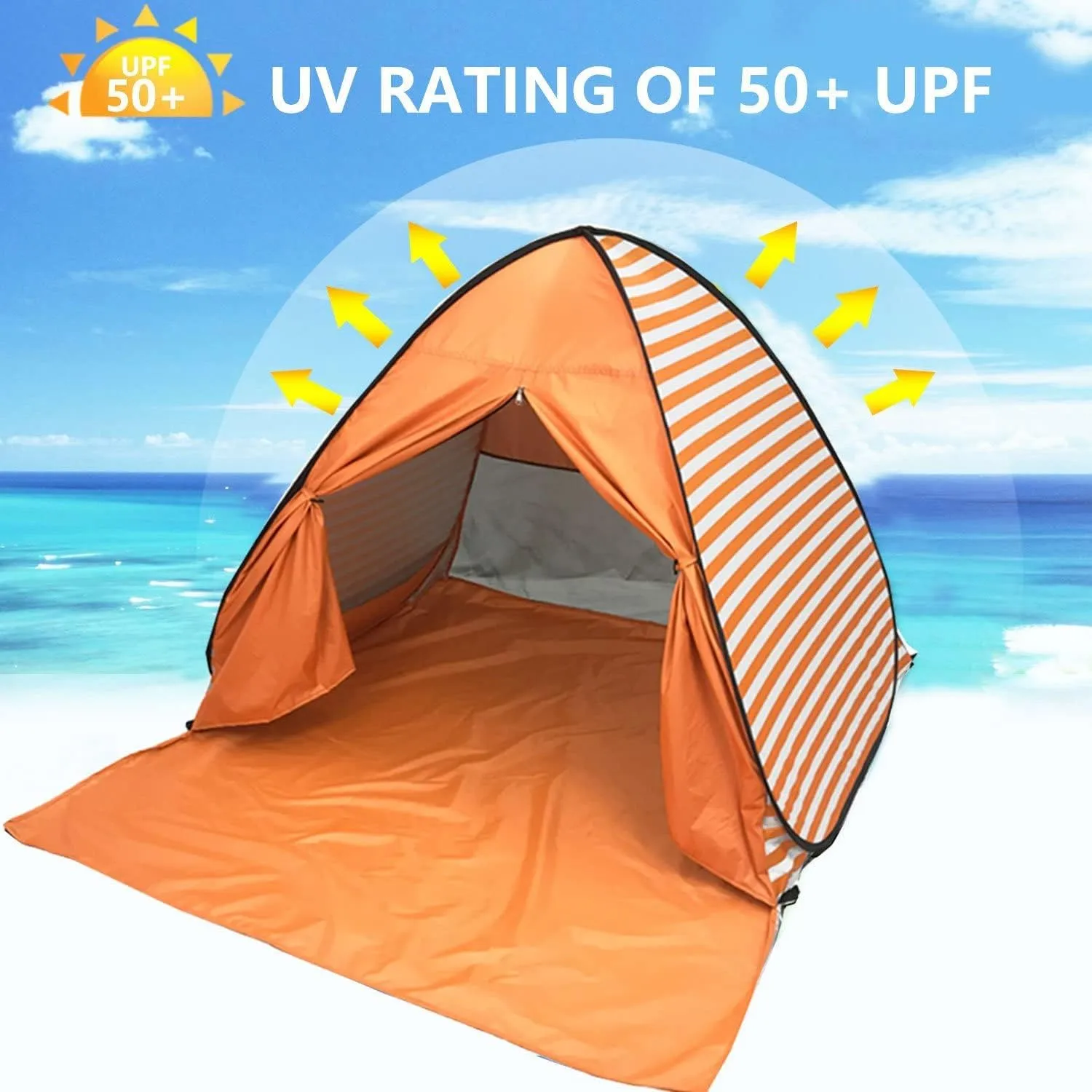 Pop Up Beach Tent Shade Sun Shelter UPF 50  Canopy Cabana 2-3 Person for Adults Baby Kids Outdoor Activities Camping Fishing Hiking Picnic Touring (Orange Stripes)