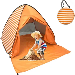 Pop Up Beach Tent Shade Sun Shelter UPF 50  Canopy Cabana 2-3 Person for Adults Baby Kids Outdoor Activities Camping Fishing Hiking Picnic Touring (Orange Stripes)