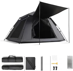 Pop Up Tent Insect-Proof,with Moisture-Proof Mat Utility Tents Sturdy and Practical Blackout Tents for Family Camping,Hiking Party 4 People