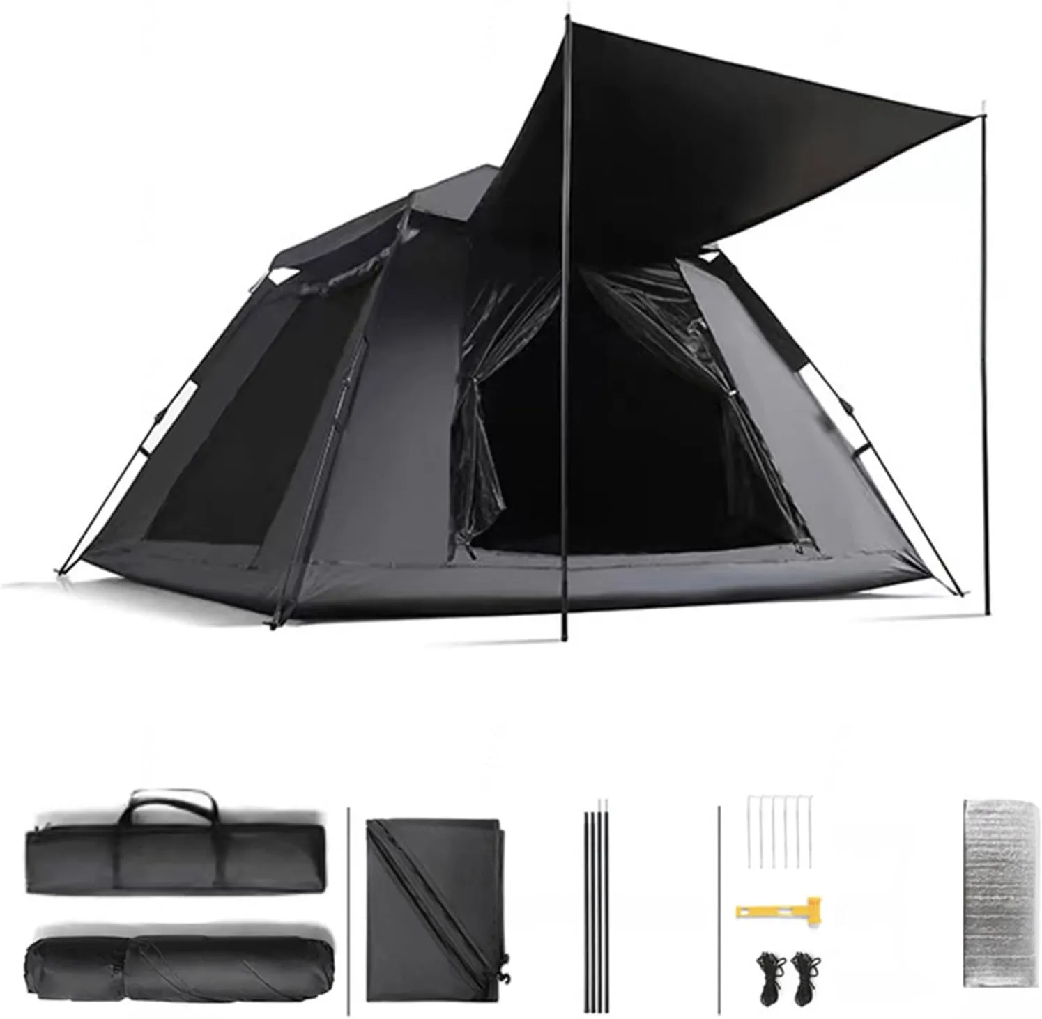 Pop Up Tent Insect-Proof,with Moisture-Proof Mat Utility Tents Sturdy and Practical Blackout Tents for Family Camping,Hiking Party 4 People