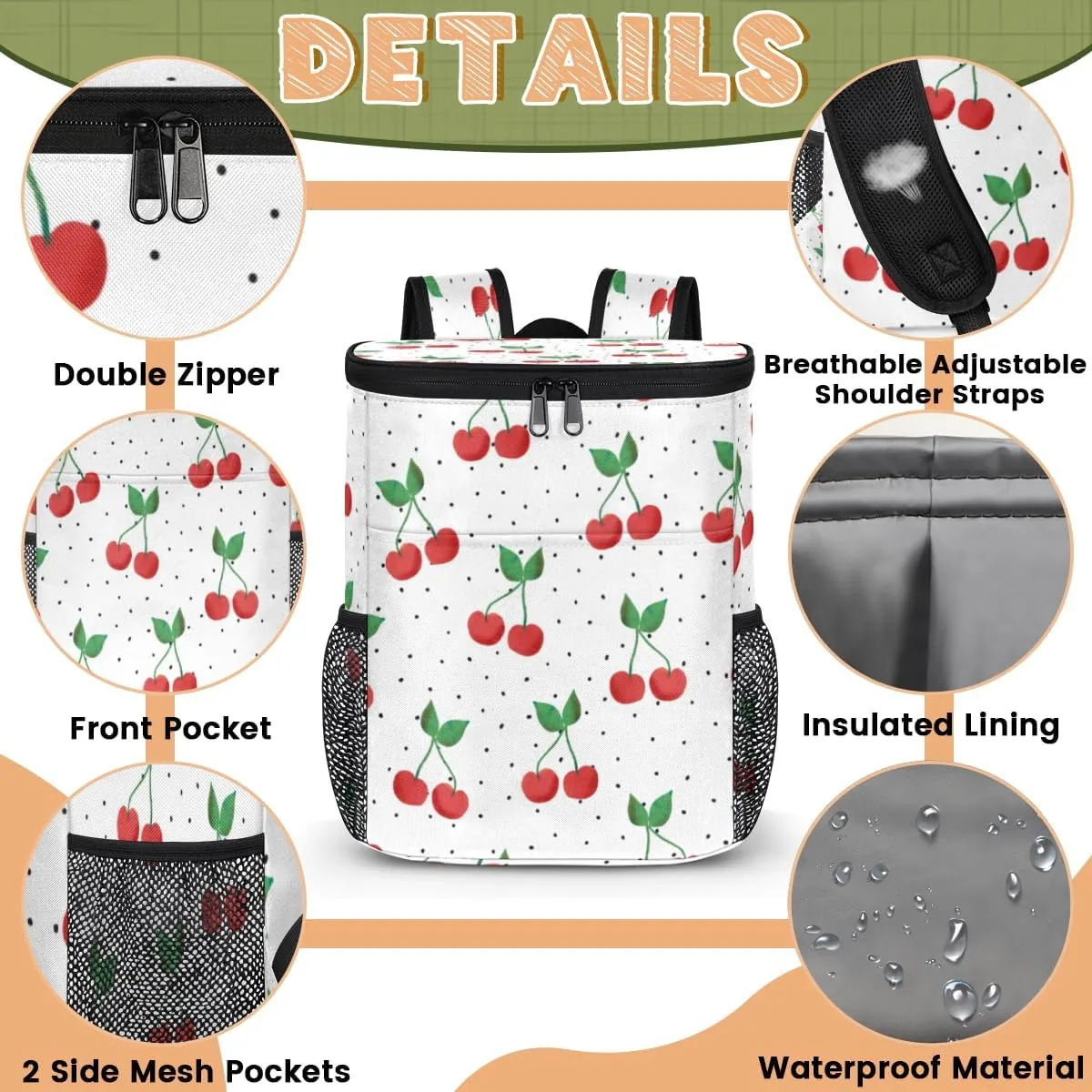Poppy Daisy Flowers Camping Cooler Backpack Insulated Leak Proof Travel Cooler Bag Portable Lightweight Drink Beer Bag Waterproof Ice Chest Backpack for Men Women Beach Picnic Hiking