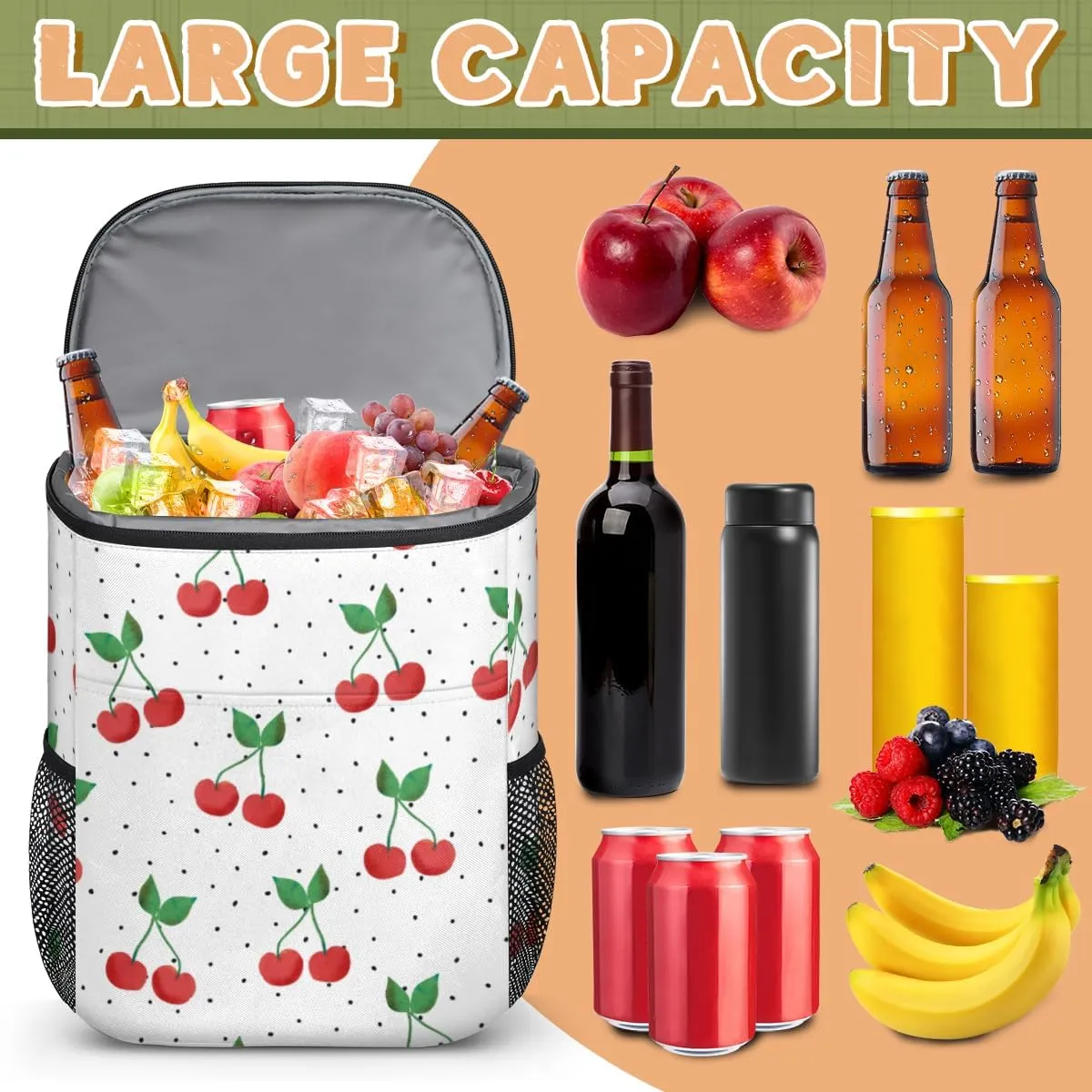 Poppy Daisy Flowers Camping Cooler Backpack Insulated Leak Proof Travel Cooler Bag Portable Lightweight Drink Beer Bag Waterproof Ice Chest Backpack for Men Women Beach Picnic Hiking