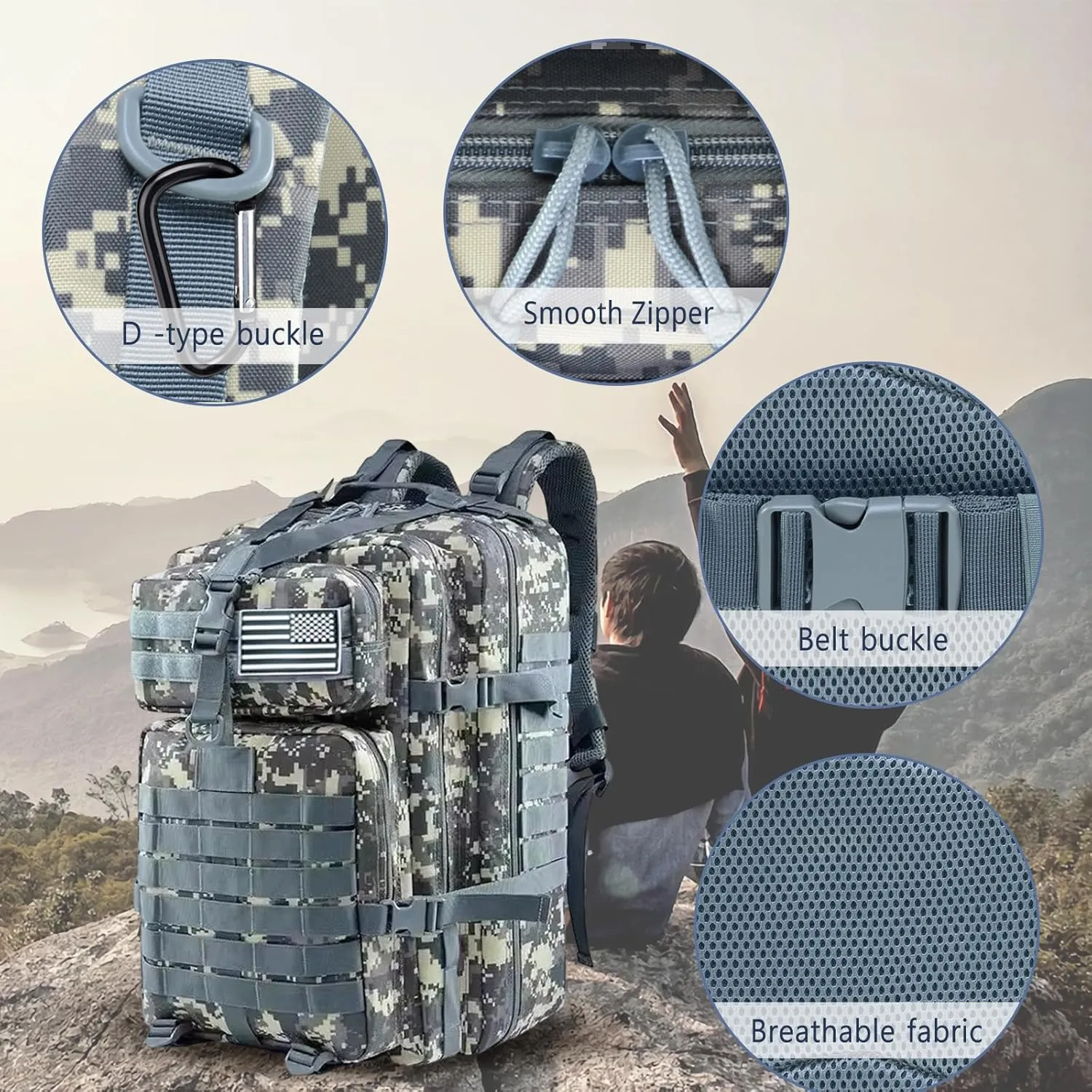 PORRASSO 45L Military Tactical Backpacks Trekking Rucksack Waterproof Outdoor Daypack 3 Day Bug Out Bag Durable Backpack for Survival Traveling Mountaining ACU Color