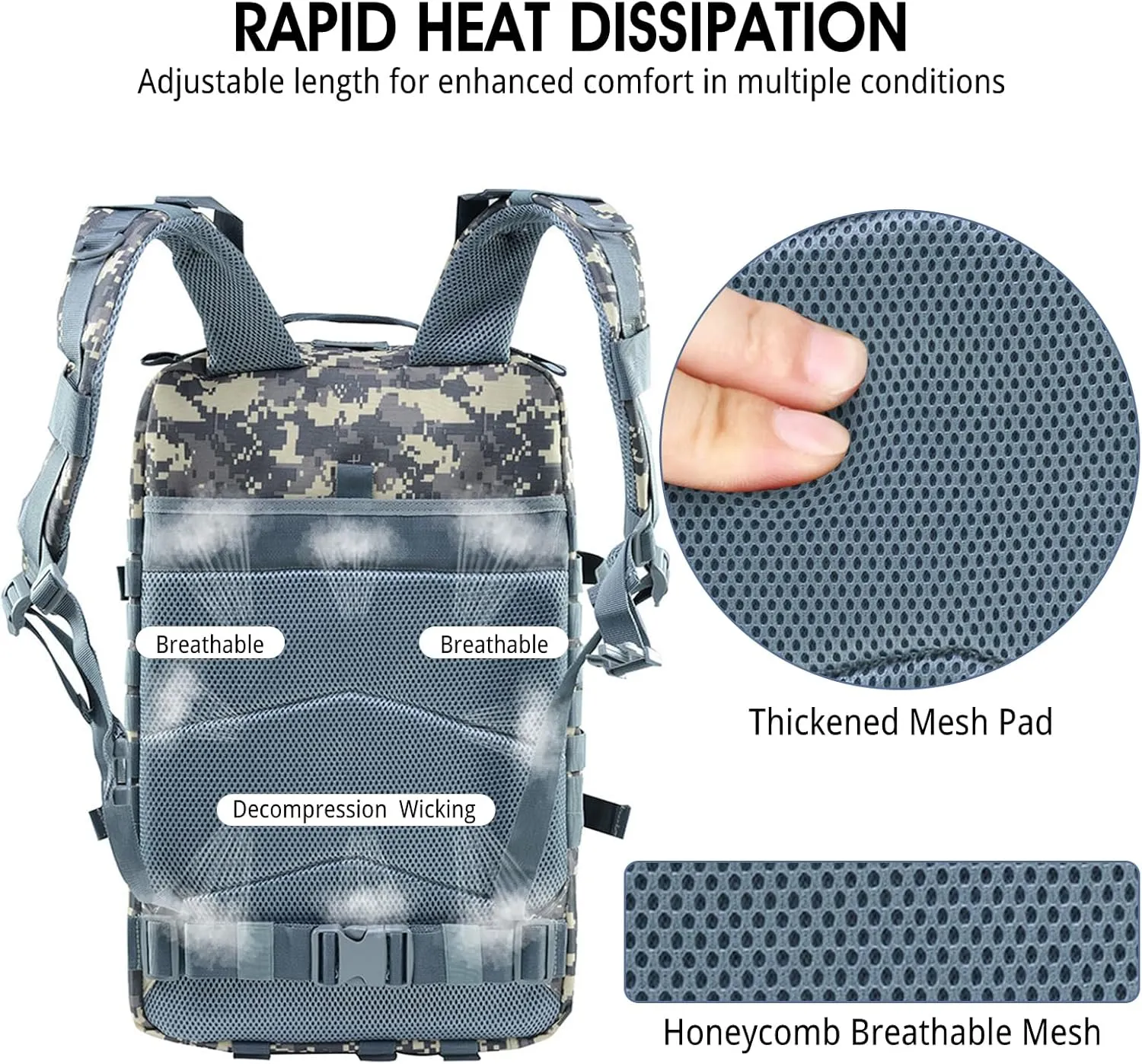 PORRASSO 45L Military Tactical Backpacks Trekking Rucksack Waterproof Outdoor Daypack 3 Day Bug Out Bag Durable Backpack for Survival Traveling Mountaining ACU Color