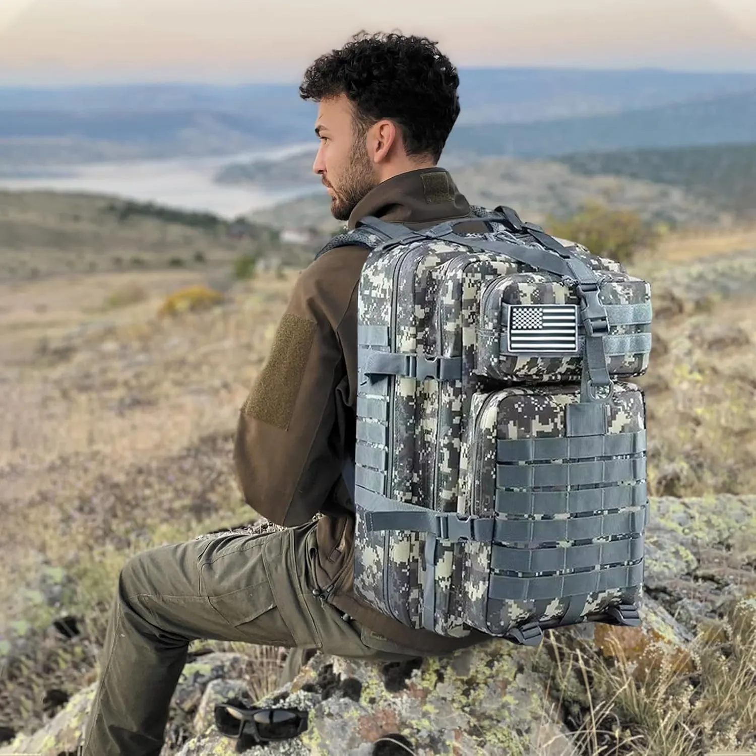 PORRASSO 45L Military Tactical Backpacks Trekking Rucksack Waterproof Outdoor Daypack 3 Day Bug Out Bag Durable Backpack for Survival Traveling Mountaining ACU Color