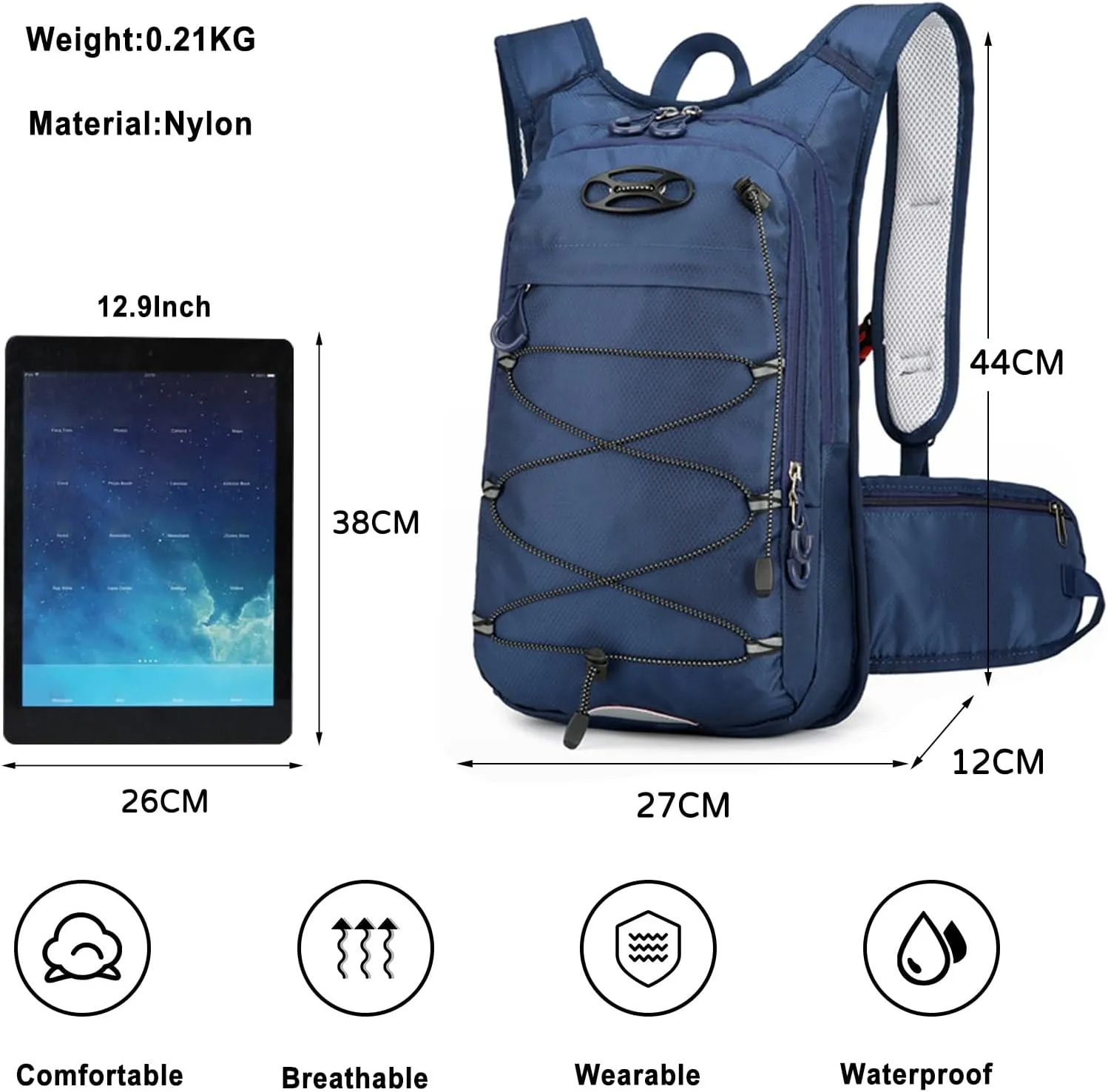 PORRASSO Hiking Backpack 18L Waterproof Daypack Rucksack Lightweight Breathable Backpack for Women Men Trekking Cycling Climbing Outdoor Sports Dark Blue