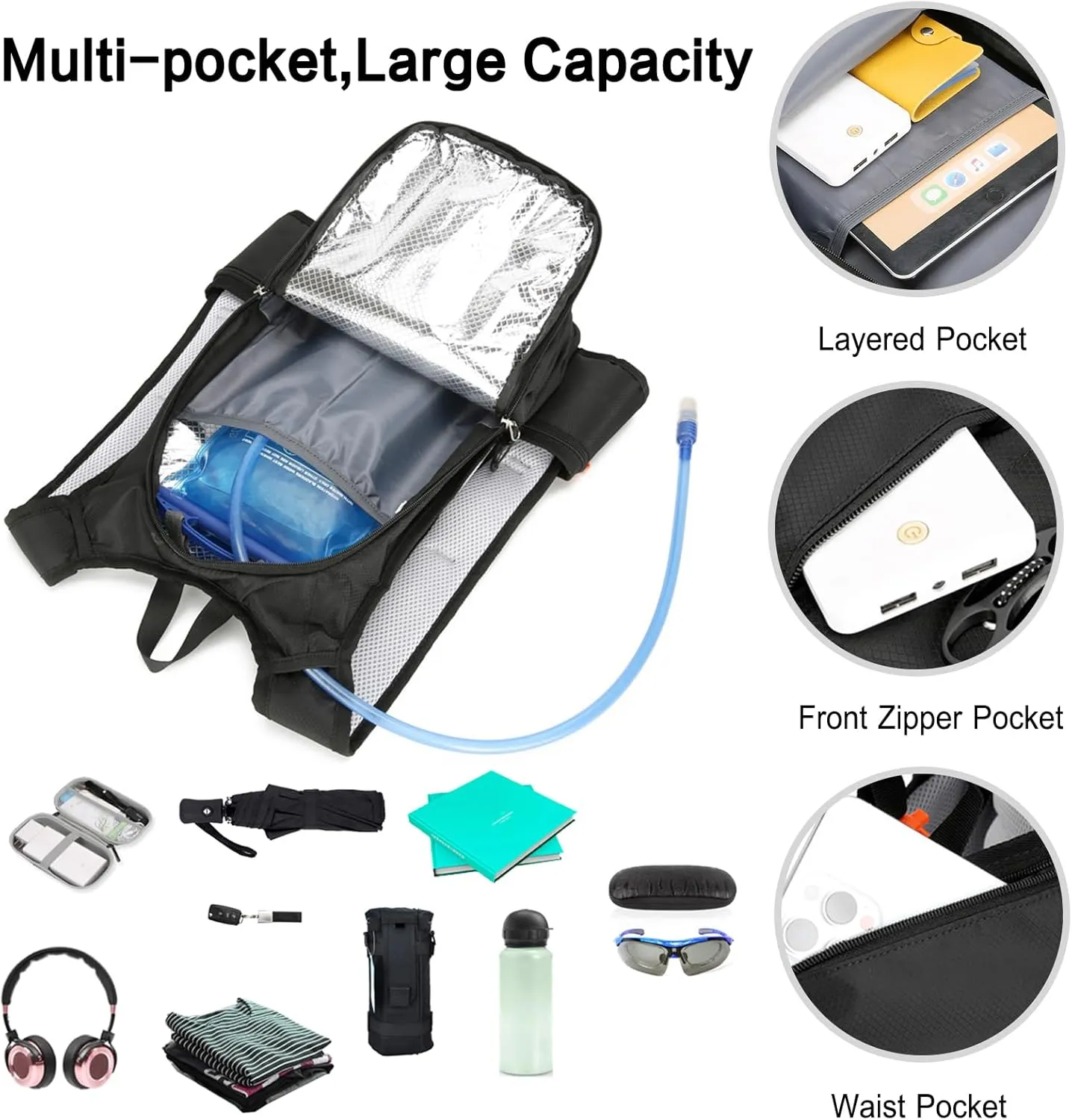 PORRASSO Hiking Backpack 18L Waterproof Daypack Rucksack Lightweight Breathable Backpack for Women Men Trekking Cycling Climbing Outdoor Sports Dark Blue