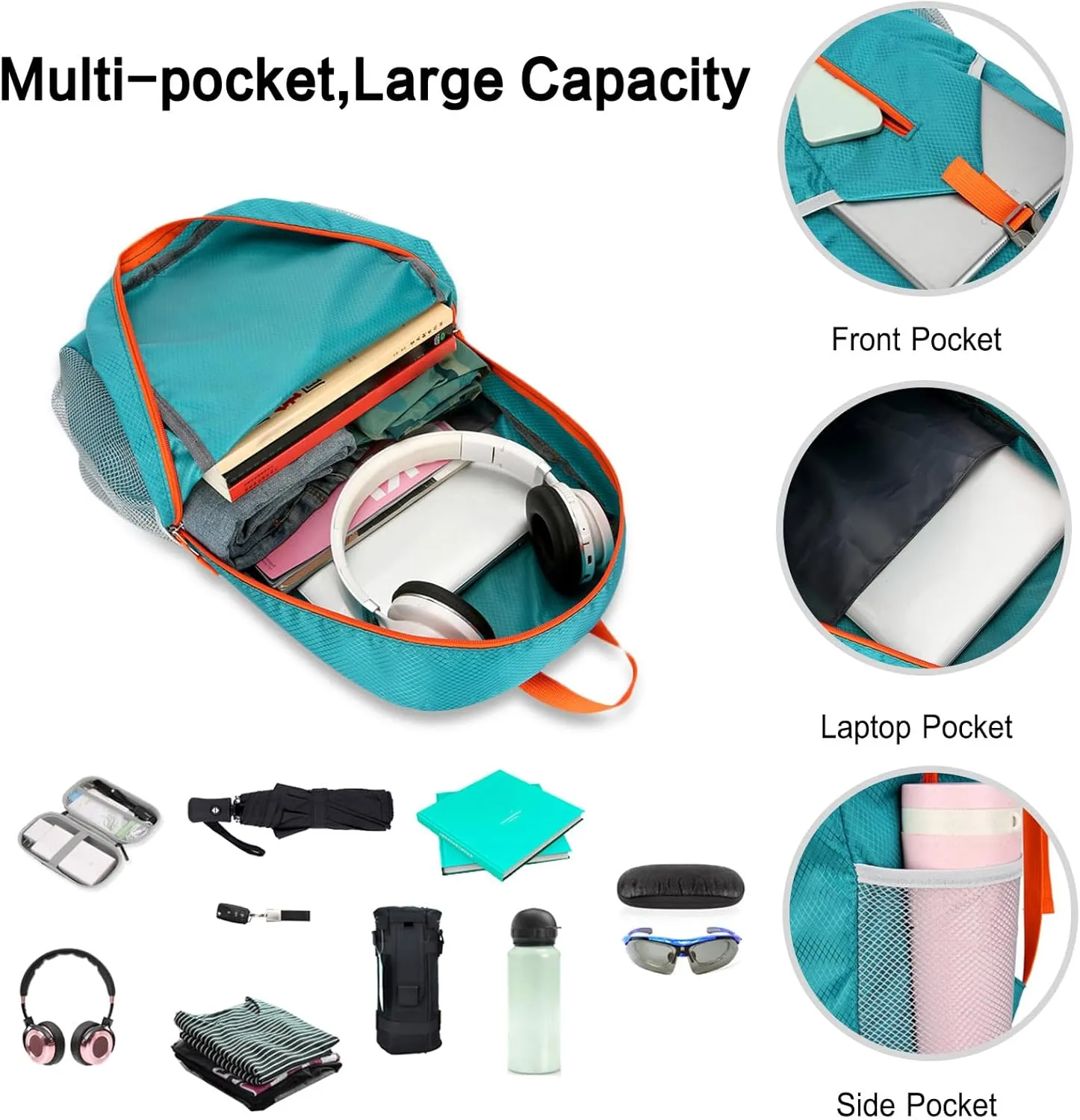 PORRASSO Hiking Backpack Foldable Daypack 21L Rucksack Lightweight Waterproof Backpack for Women Men Trekking Cycling Climbing Outdoor Sports Dark Blue