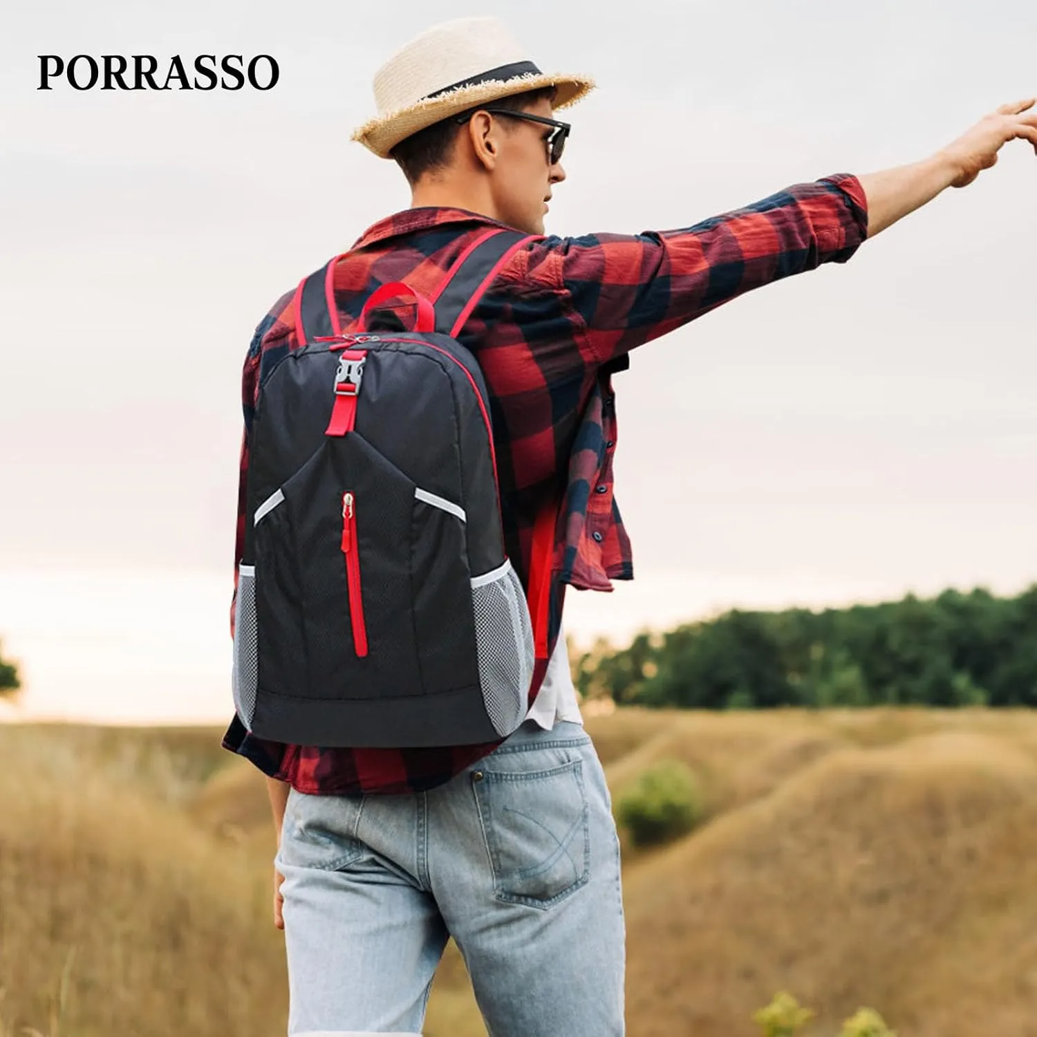 PORRASSO Hiking Backpack Foldable Daypack 21L Rucksack Lightweight Waterproof Backpack for Women Men Trekking Cycling Climbing Outdoor Sports Dark Blue