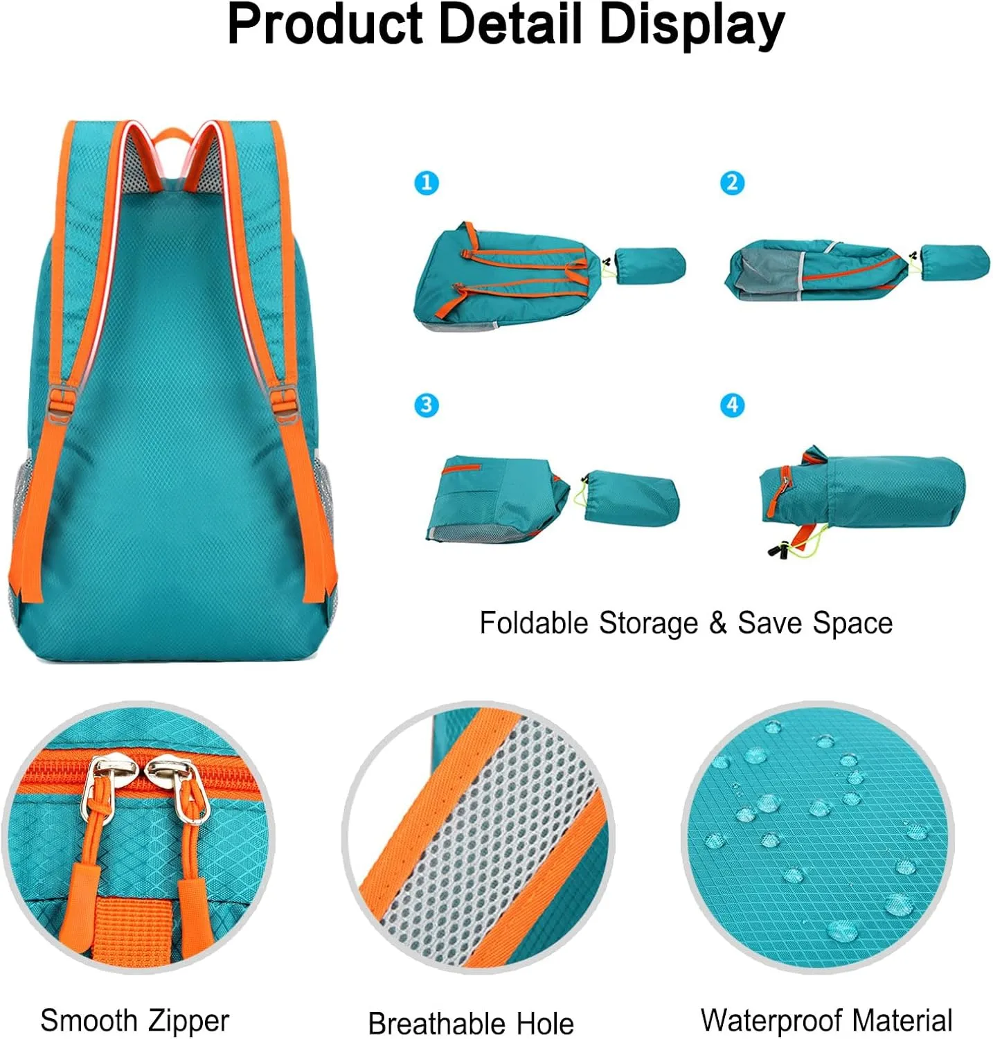 PORRASSO Hiking Backpack Foldable Daypack 21L Rucksack Lightweight Waterproof Backpack for Women Men Trekking Cycling Climbing Outdoor Sports Dark Blue
