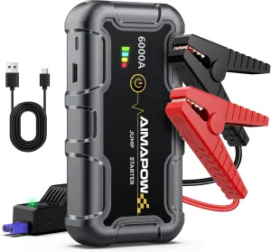 Portable Car Battery Jump Starter 6000A 20000mAh Jump Box, Car Jumper Starter Portable Jumper Cables for car(AllL Gas/8.5L Diesel), Fast Charge, Lights, Compact