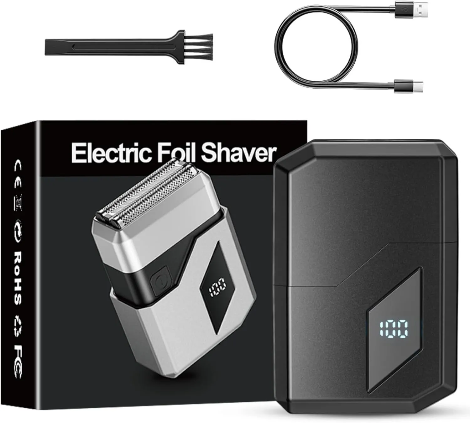 Portable Electric Foil Shaves, Mini Electric Razor with LED Display, Precision Blades, IPX7 Waterproof, Rechargeable Shavers for Men Travel Facial Hair Groomer (Black B, 1pcs)