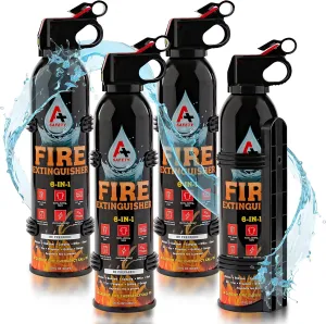 Portable Fire Extinguisher | 6-in-1 Small Fire Extinguisher for Home, Garage, Kitchen, Car | For Electric, Textile and Grease Fires | Non-Toxic, Easy Clean | Wall Mount Incl (4PK)
