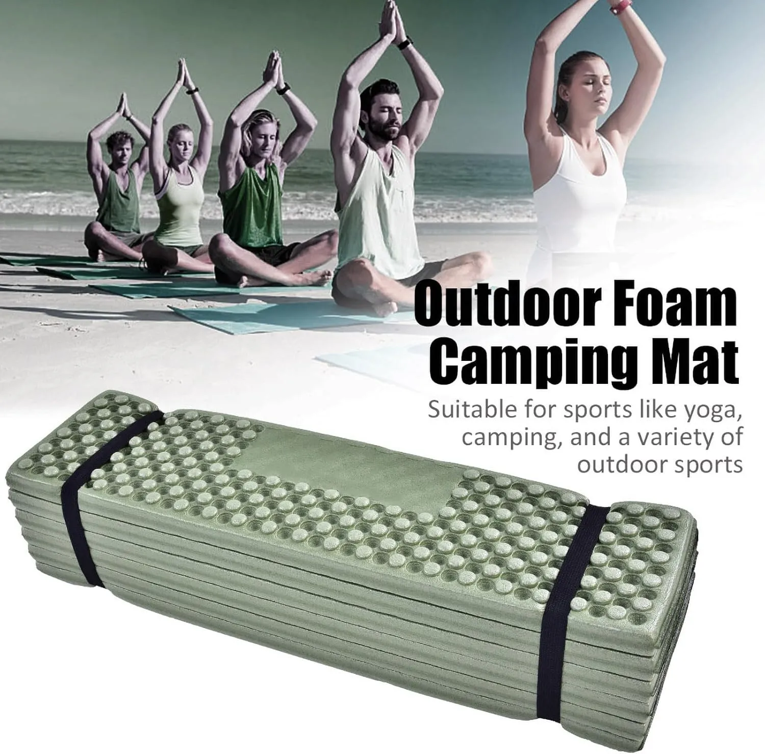 Portable Foam Sleeping Pad, Outdoor Foam Camping Pads, Egg Cell Shape Folding Camping Pad, Beach Tent Sleeping Pad for Sports, Yoga, Camping, Hiking (Dark Green)