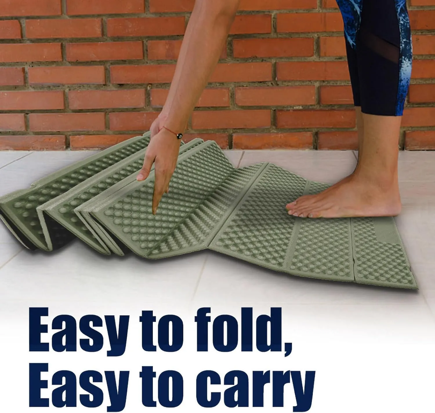 Portable Foam Sleeping Pad, Outdoor Foam Camping Pads, Egg Cell Shape Folding Camping Pad, Beach Tent Sleeping Pad for Sports, Yoga, Camping, Hiking (Dark Green)
