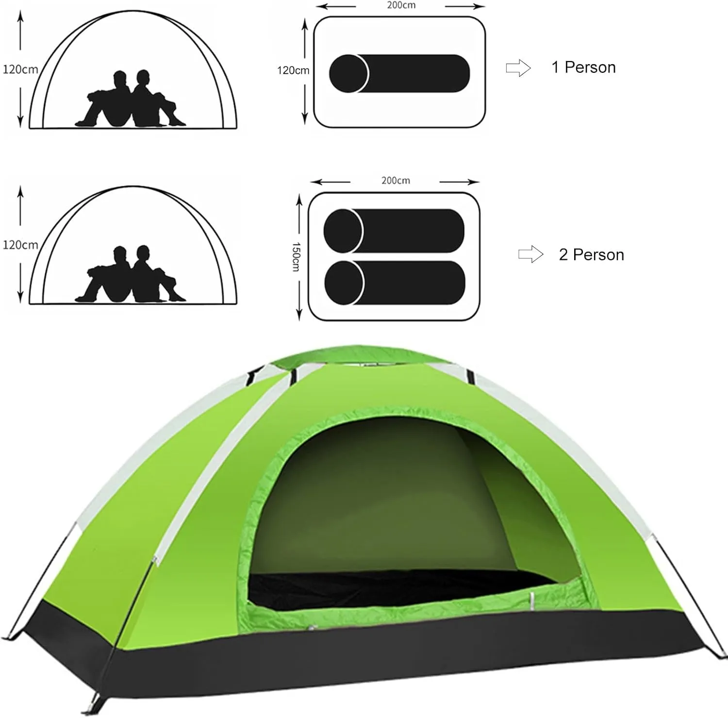 Portable Hiking Tent 1-2 Person, Lightweight Backpacking Shelter with Fiberglass Poles, Oxford Fabric for Outdoor Adventures