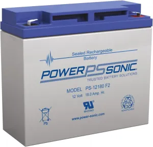 Power Sonic PS-12180 Rechargeable Sealed Lead Acid Battery 12V 18AH for General Purpose, Medical, Emergency Lighting, Fire and Security with NB2 Terminals