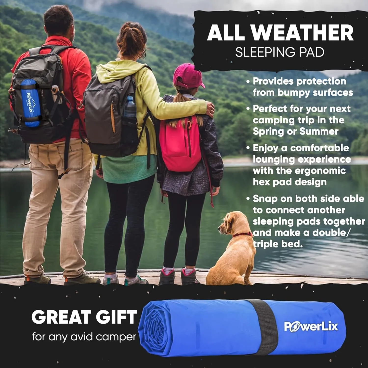 POWERLIX Camping Sleeping Pad - Ultralight Inflatable Camping Mattress Sleeping Mat for Backpacking, Hiking, Compact Lightweight Sleeping Pad, Inflation Bag/Repair Kit Included