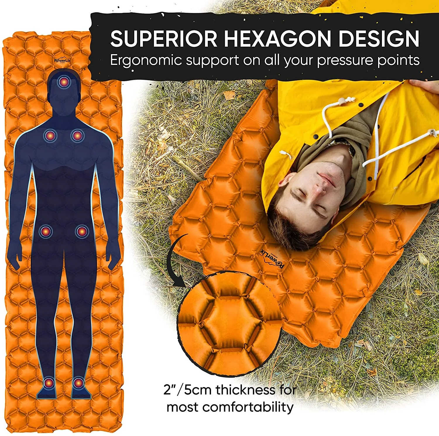 POWERLIX Sleeping Pad - Ultralight Inflatable Sleeping Mat, Ultimate for Camping, Backpacking, Hiking - Airpad, Inflating Bag, Carry Bag, Repair Kit - Compact & Lightweight Air Mattress
