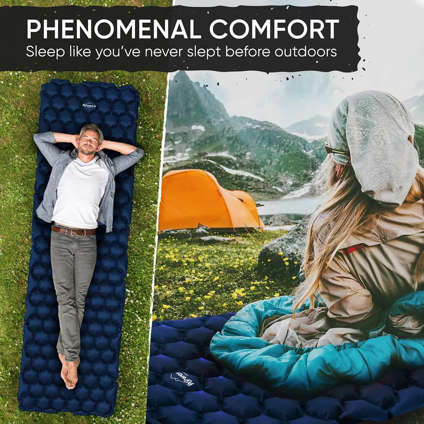 POWERLIX Ultralight Camping Sleeping Pad with Inflation Bag– Compact Lightweight Camping Pad, Outdoor Backpacking Hiking Traveling Airpad Camping Air Mattress Sleeping Mat