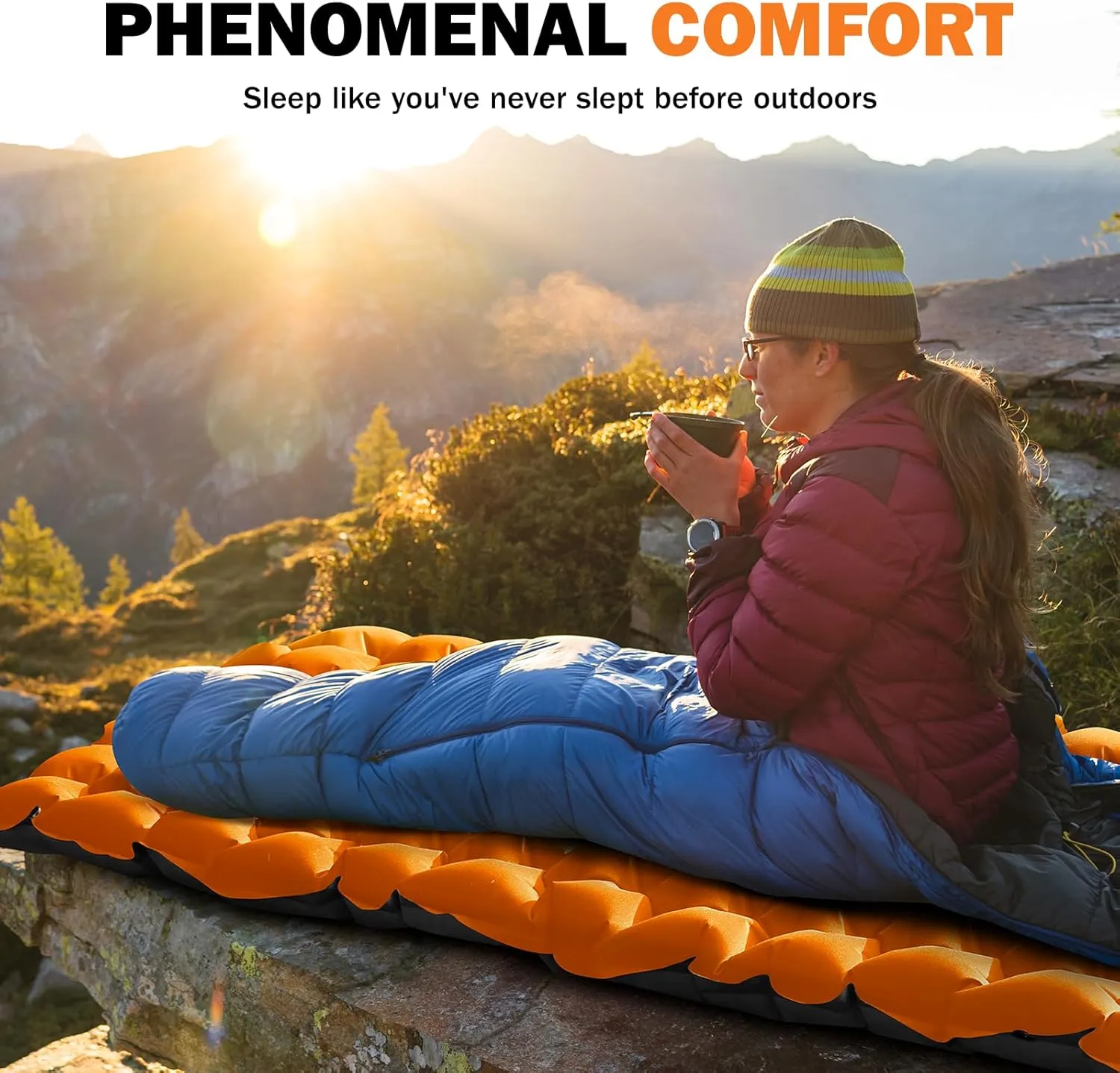 POWERLIX Ultralight Inflatable Camping Sleeping Pad - Backpacking Camping Mat, Lightweight Camping Air Mattress Sleep Pad for Hiking, Traveling, Inflation Hand Pump Bag/Repair Kit Included