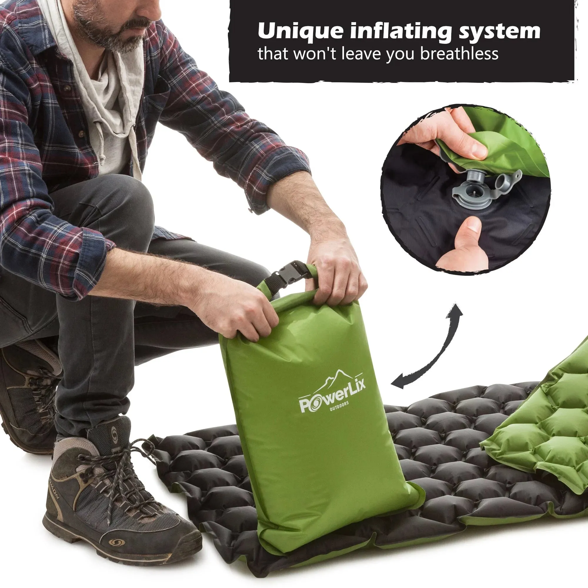 PowerLix ultralight inflatable camping sleeping pad