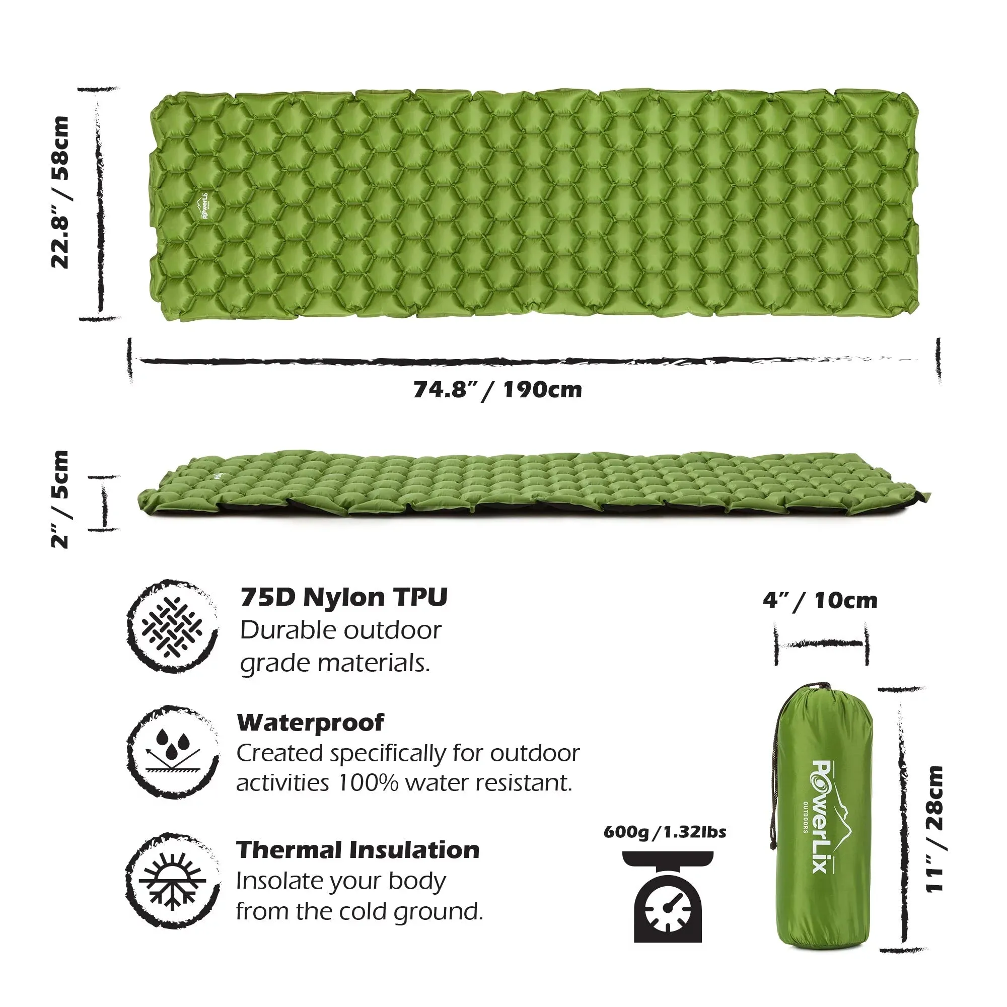 PowerLix ultralight inflatable camping sleeping pad