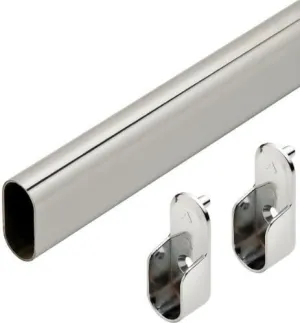 Premium Chrome Oval Closet Rod with End Supports (Chrome, Custom 10" - 92" Inches)