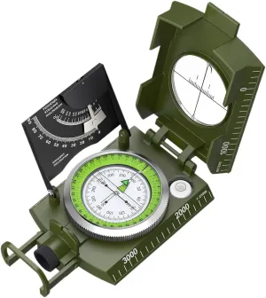 Premium Real Waterproof Inclinometer American Multifunctional Green Compass with Sighting Clinometer Suitable Compatible with Mountaineering