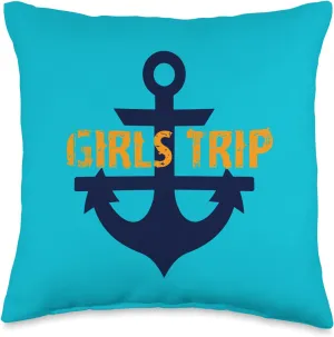 Preppy Nautical Anchor Gifts Sailors Boaters Girls Trip 2022 Throw Pillow