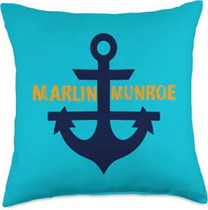 Preppy Nautical Anchor Gifts Sailors Boaters Marlin Munroe Throw Pillow