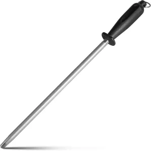 Professional Diamond Brushed Steel Black Knife Sharpening Steel, 12 Inch