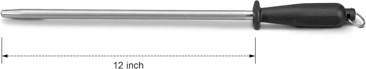 Professional Diamond Brushed Steel Black Knife Sharpening Steel, 12 Inch