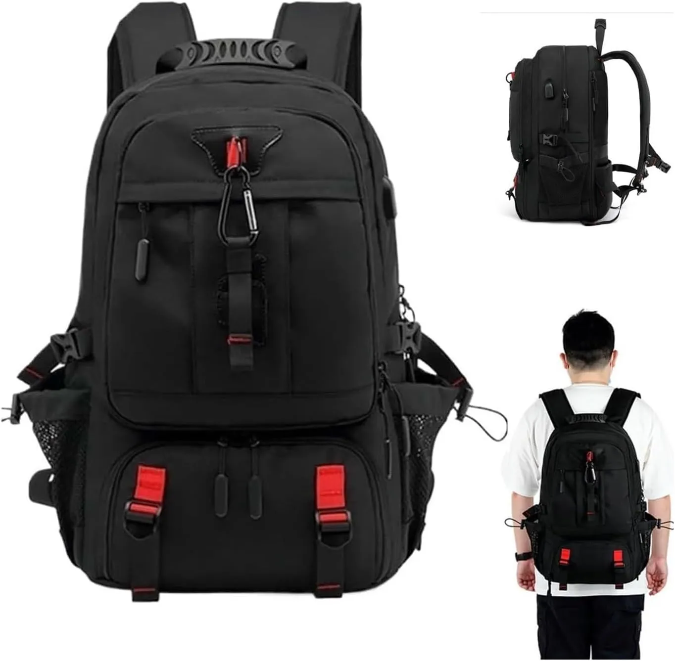 Professional Travel Backpack, Expandable Multifunctional Large Capacity Outdoor Backpack For Hiking Camping(Red,50L)