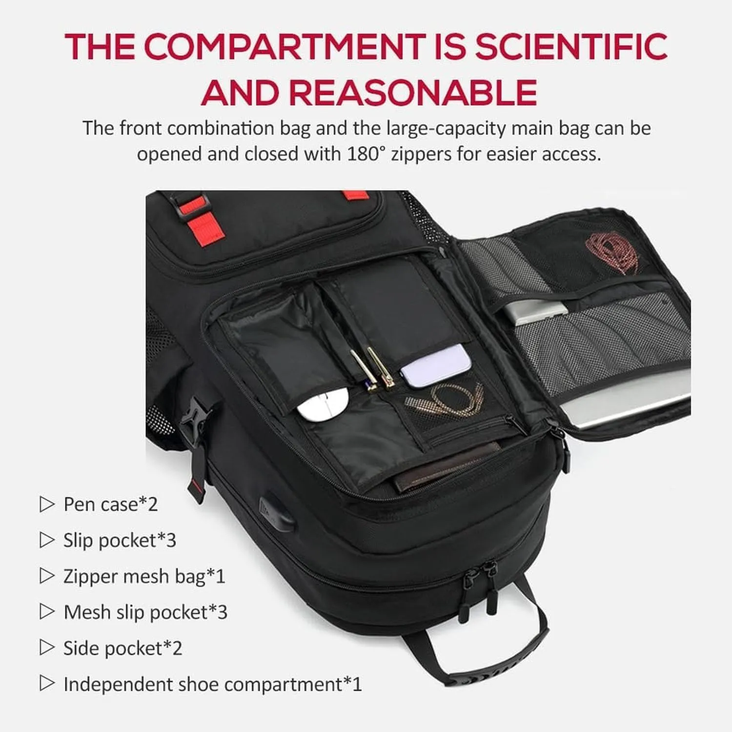 Professional Travel Backpack, Expandable Multifunctional Large Capacity Outdoor Backpack For Hiking Camping(Red,50L)